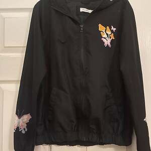 Faded Rose Lightweight Mushroom Butterflies Rain Jacket Zip Hooded